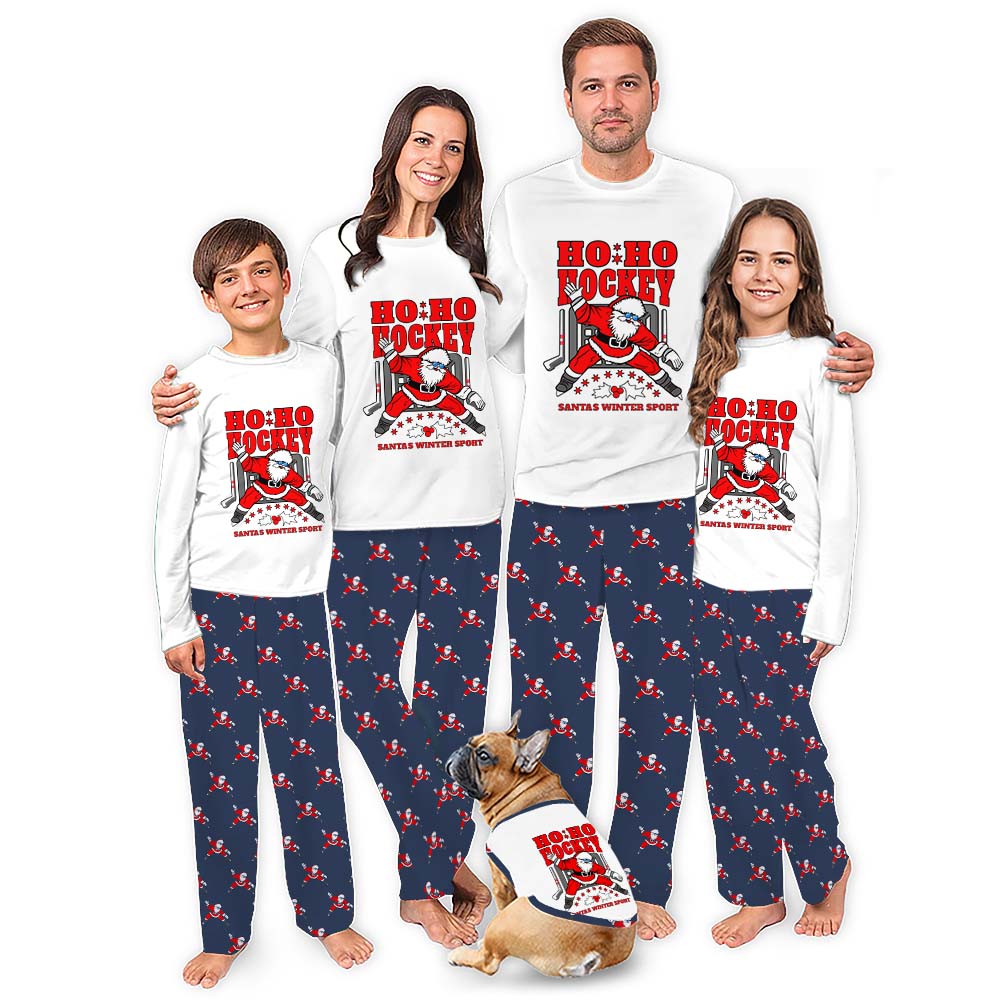 Hockey Santa Family Christmas Pajamas With Plus Sizes