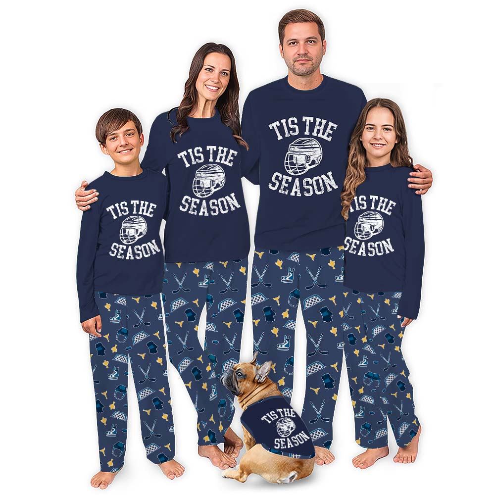 Tis The Season Hockey Matching Christmas Pjs With Dog