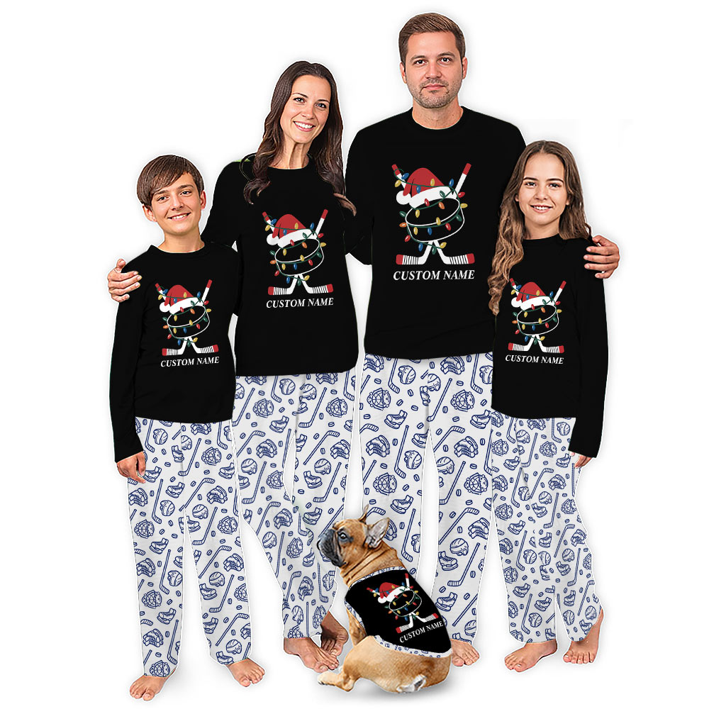 Name Personalized Hockey Christmas Pajamas Matching Family Sleepwear Name Personalized Hockey Christmas Pajamas Matching Family Sleepwear