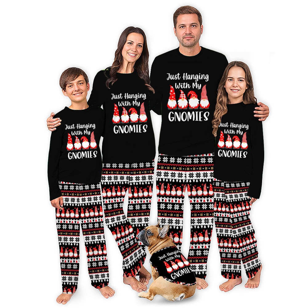 Just Hanging With My Gnomes Ugly Christmas Matching Pjs With Dog Just Hanging With My Gnomes Ugly Christmas Matching Pjs With Dog