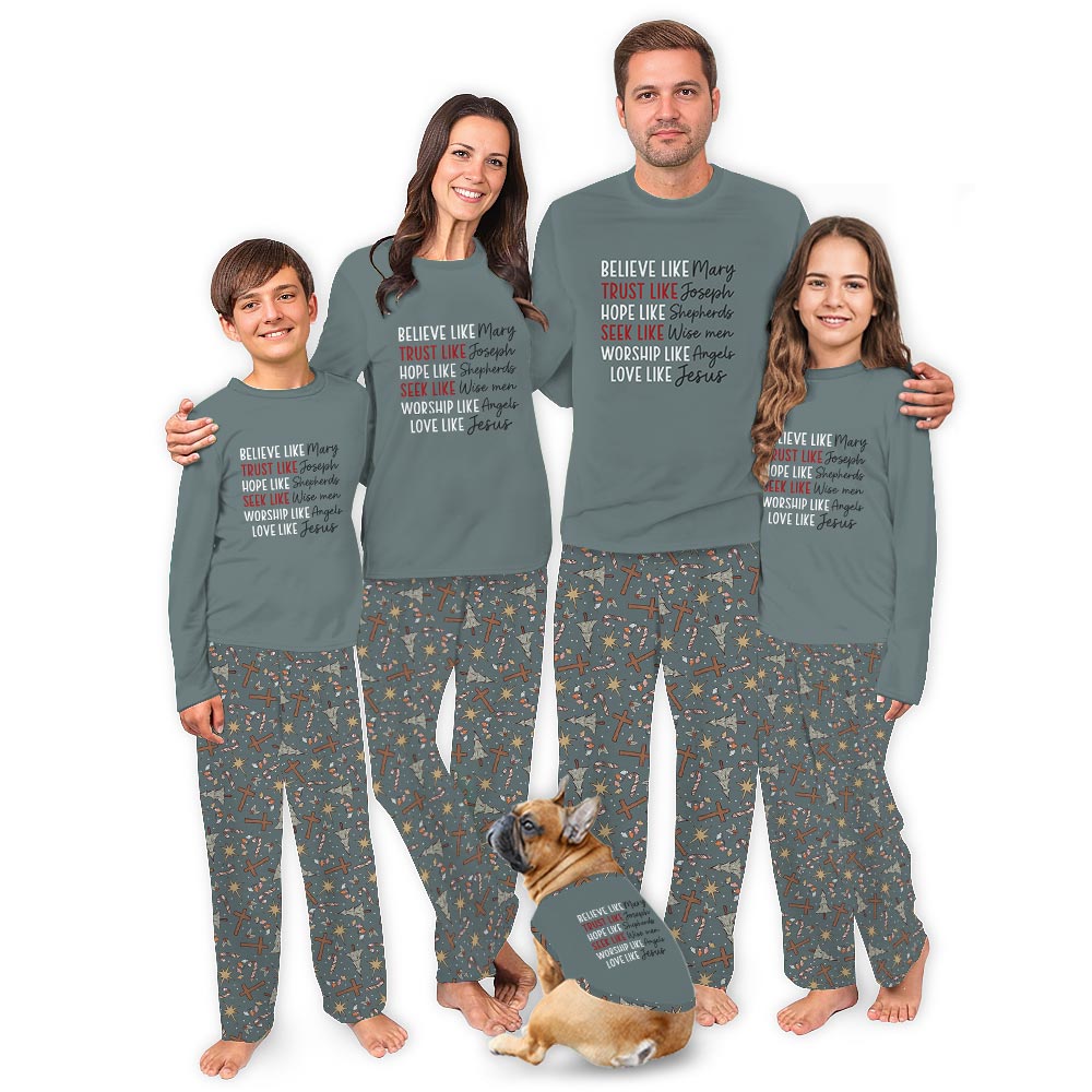 Love Like Jesus Quote Matching Christmas Pajamas Family And Dog