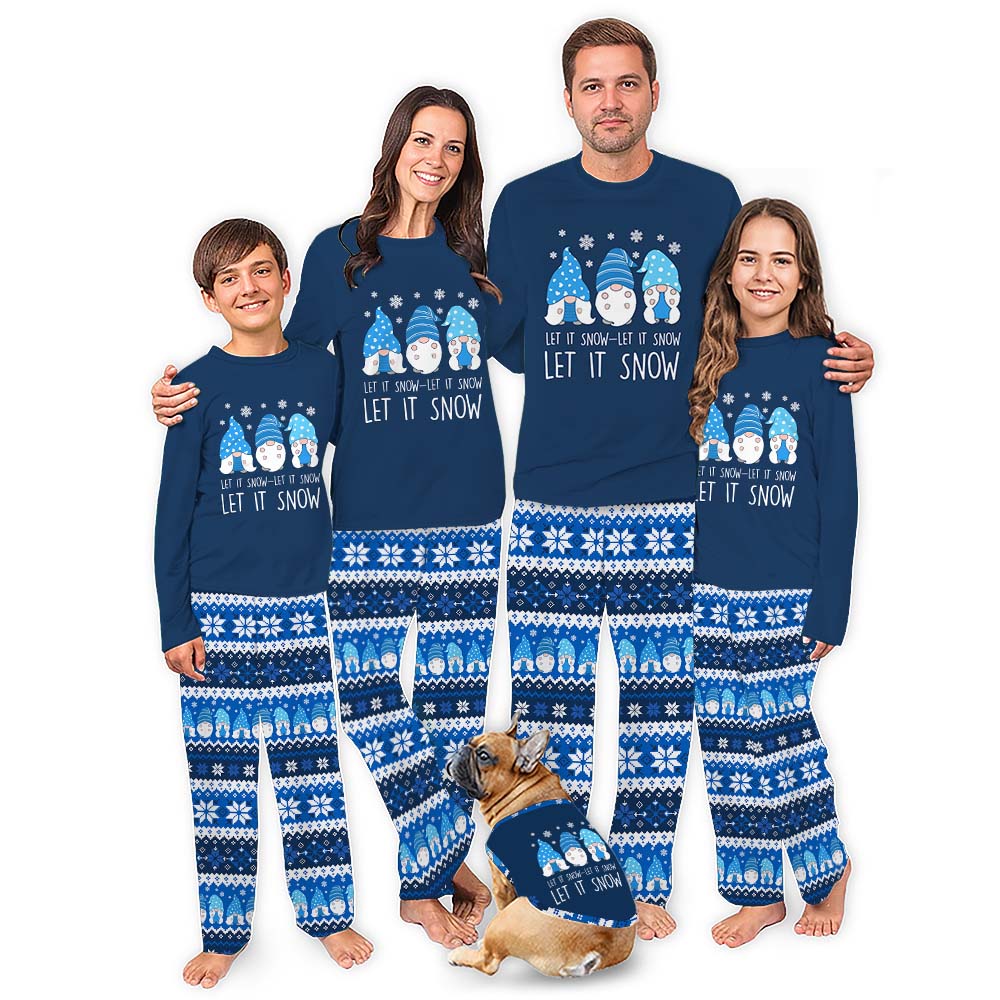 Ugly Blue Gnome Christmas Pajamas Saying Let It Snow Ugly Blue Gnome Christmas Pajamas Saying Let It Snow