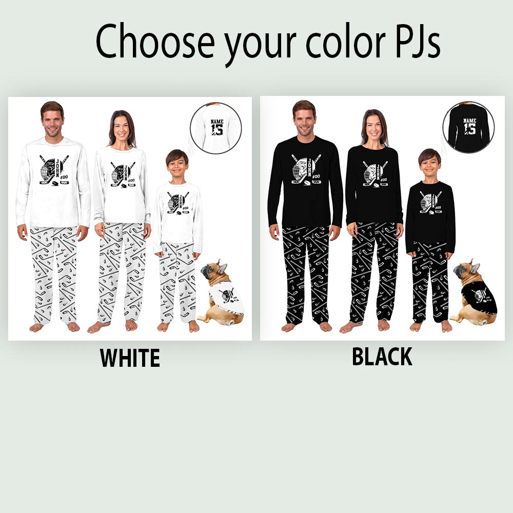 Custom Name and Number with Hockey Theme Matching Pajamas