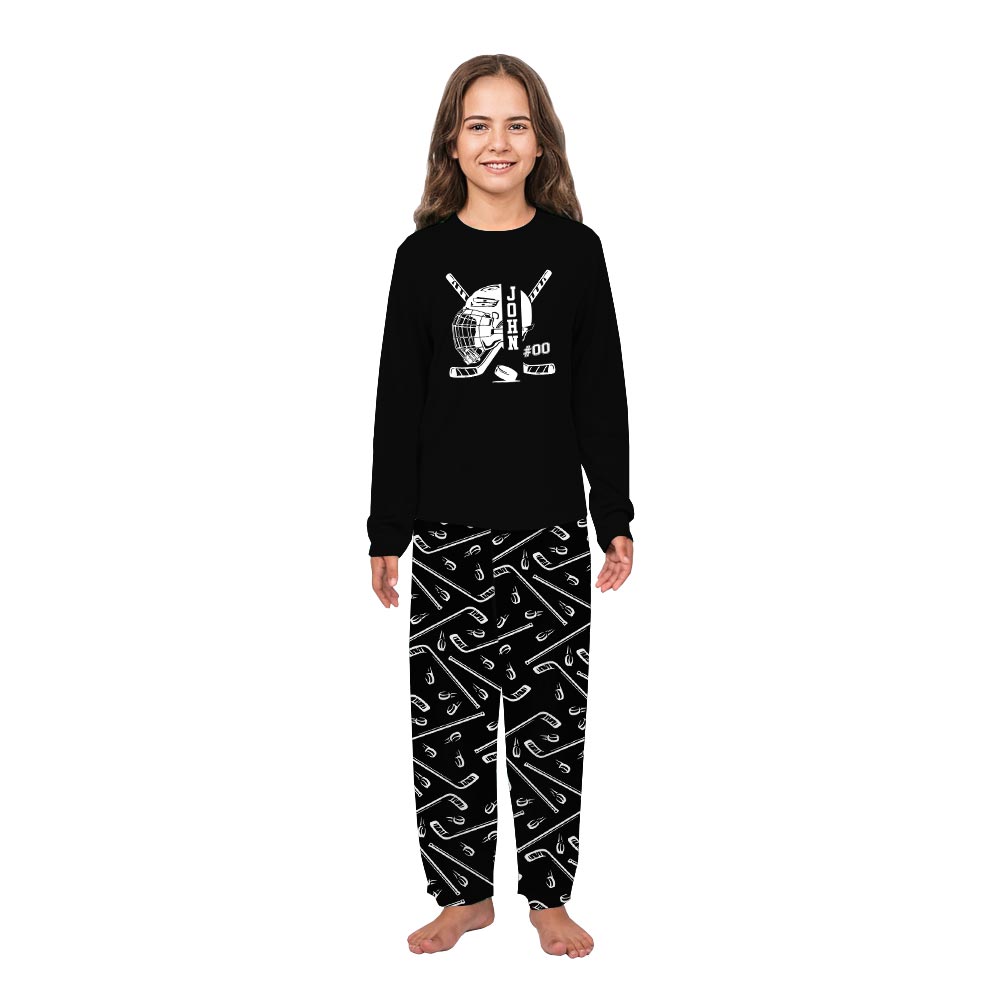 Custom Name and Number with Hockey Theme Matching Pajamas