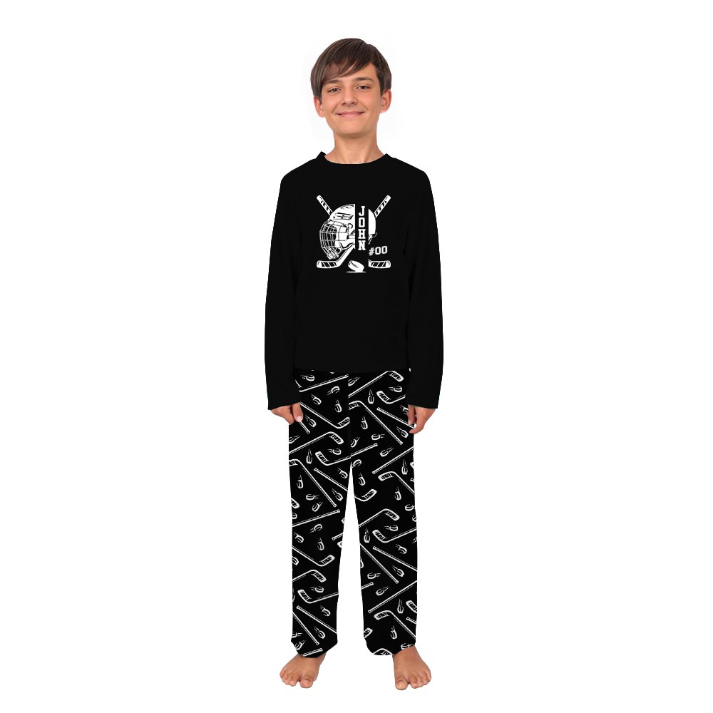 Custom Name and Number with Hockey Theme Matching Pajamas