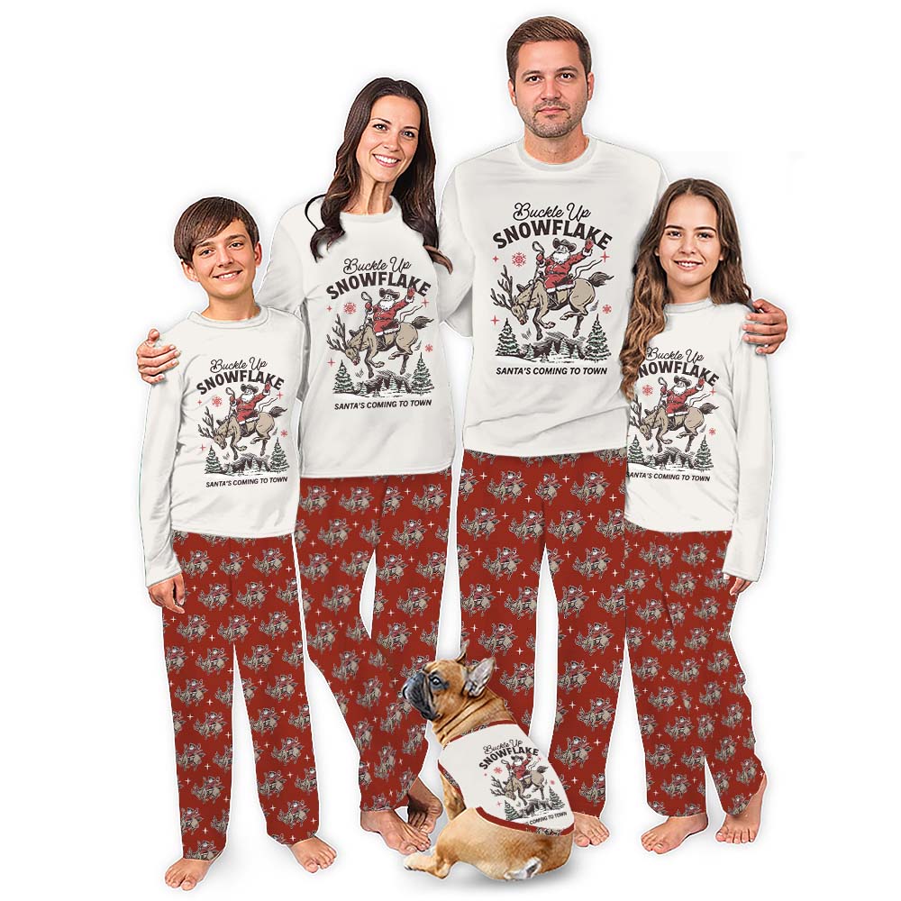 Bold Christmas Cowboy Santa Matching Family Pajamas With Pockets