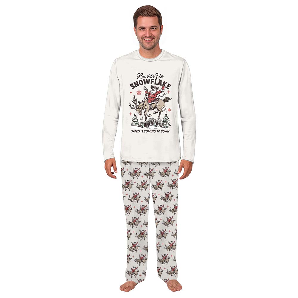 Bold Christmas Cowboy Santa Matching Family Pajamas With Pockets