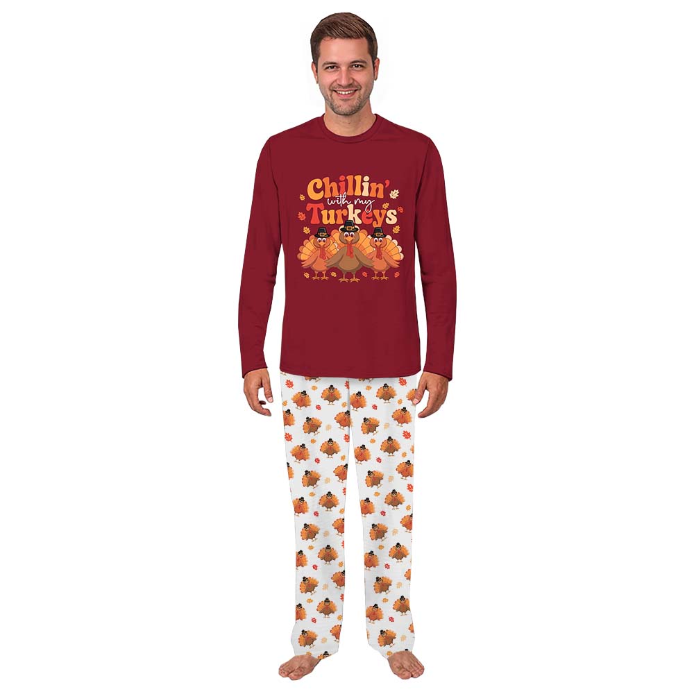 Chillin With My Turkey Matching Family Thanksgiving Pajamas With Plus Size