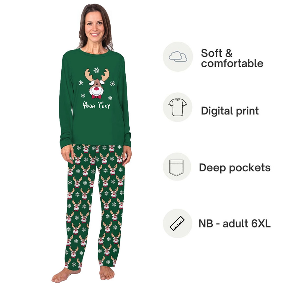 Green Reindeer Name Custom Family Christmas Pajamas with Live Preview Green Reindeer Name Custom Family Christmas Pajamas with Live Preview