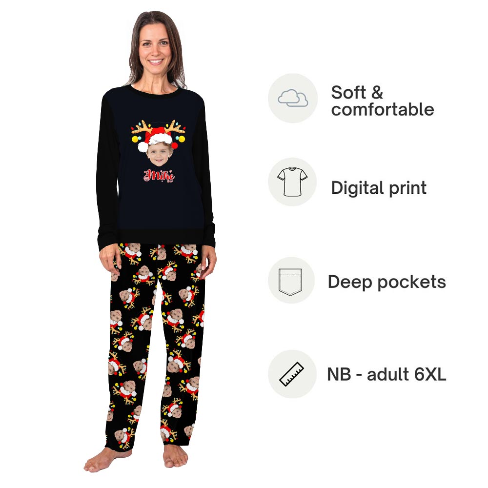Reindeer Name and Face Personalized Christmas Pajamas Reindeer Name and Face Personalized Christmas Pajamas
