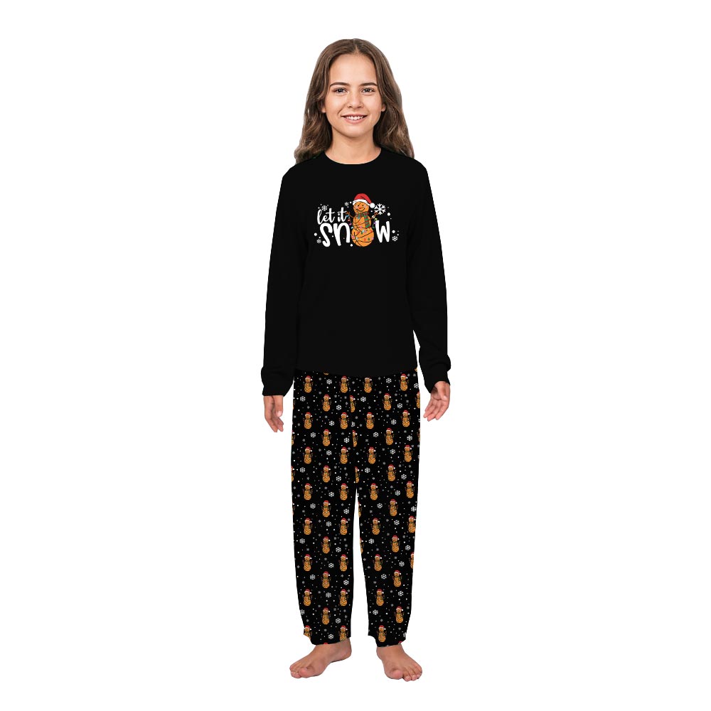 Basketball Snowman with Let It Snow Quote Matching Xmas Pajamas