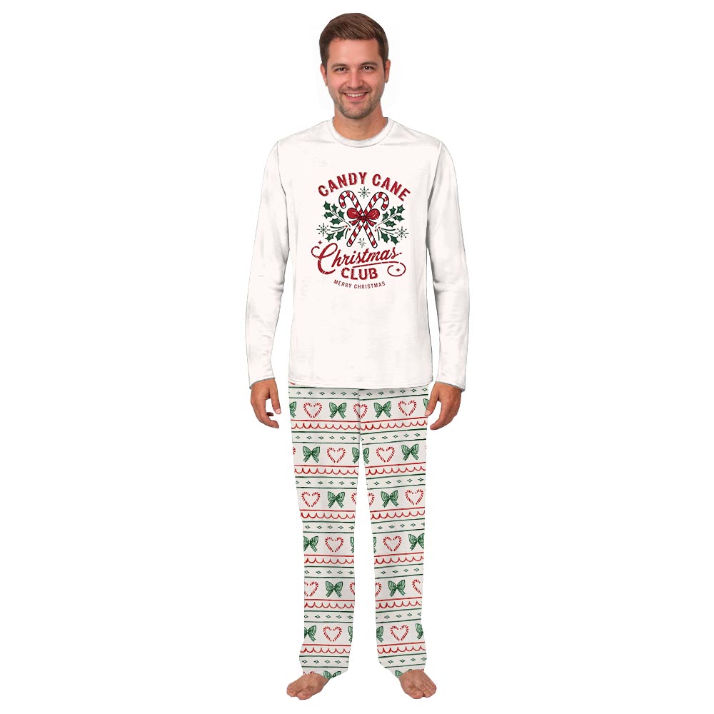 Cream Candy Cane Christmas Club Matching Family Pajama Sets