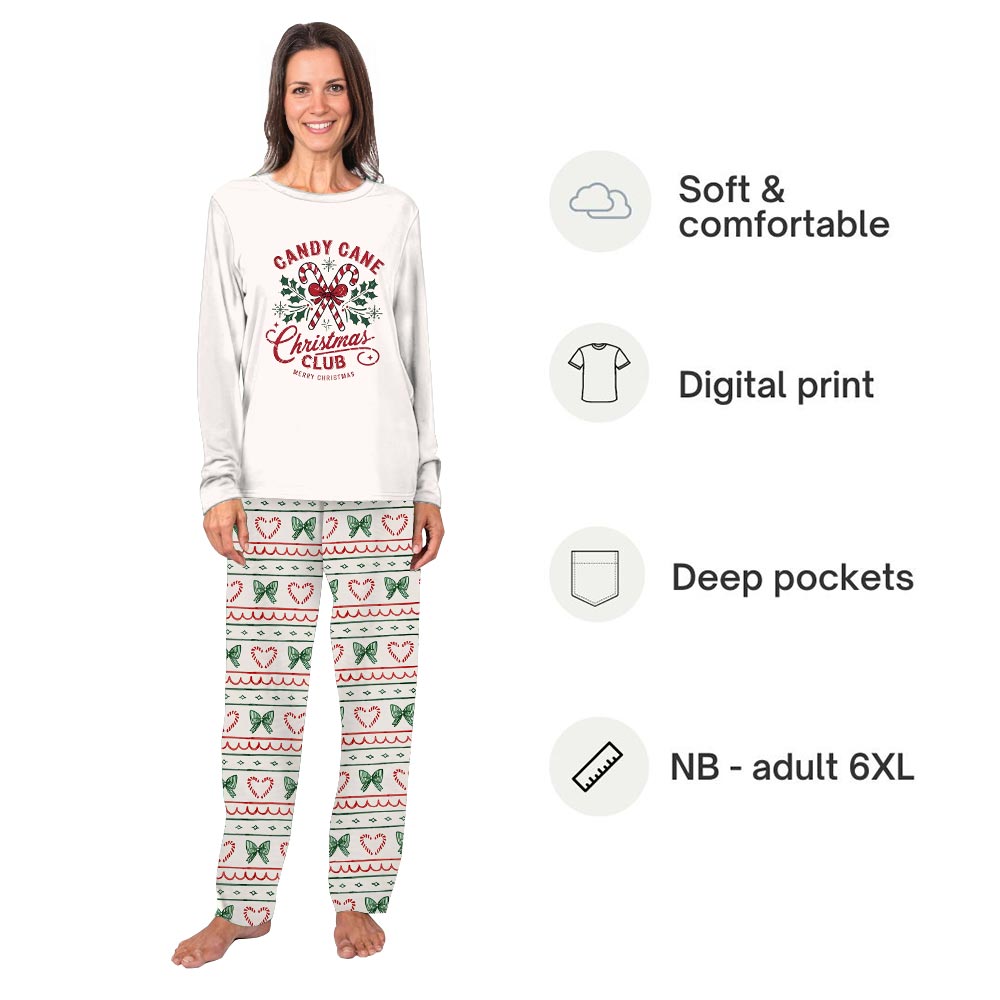 Cream Candy Cane Christmas Club Matching Family Pajama Sets