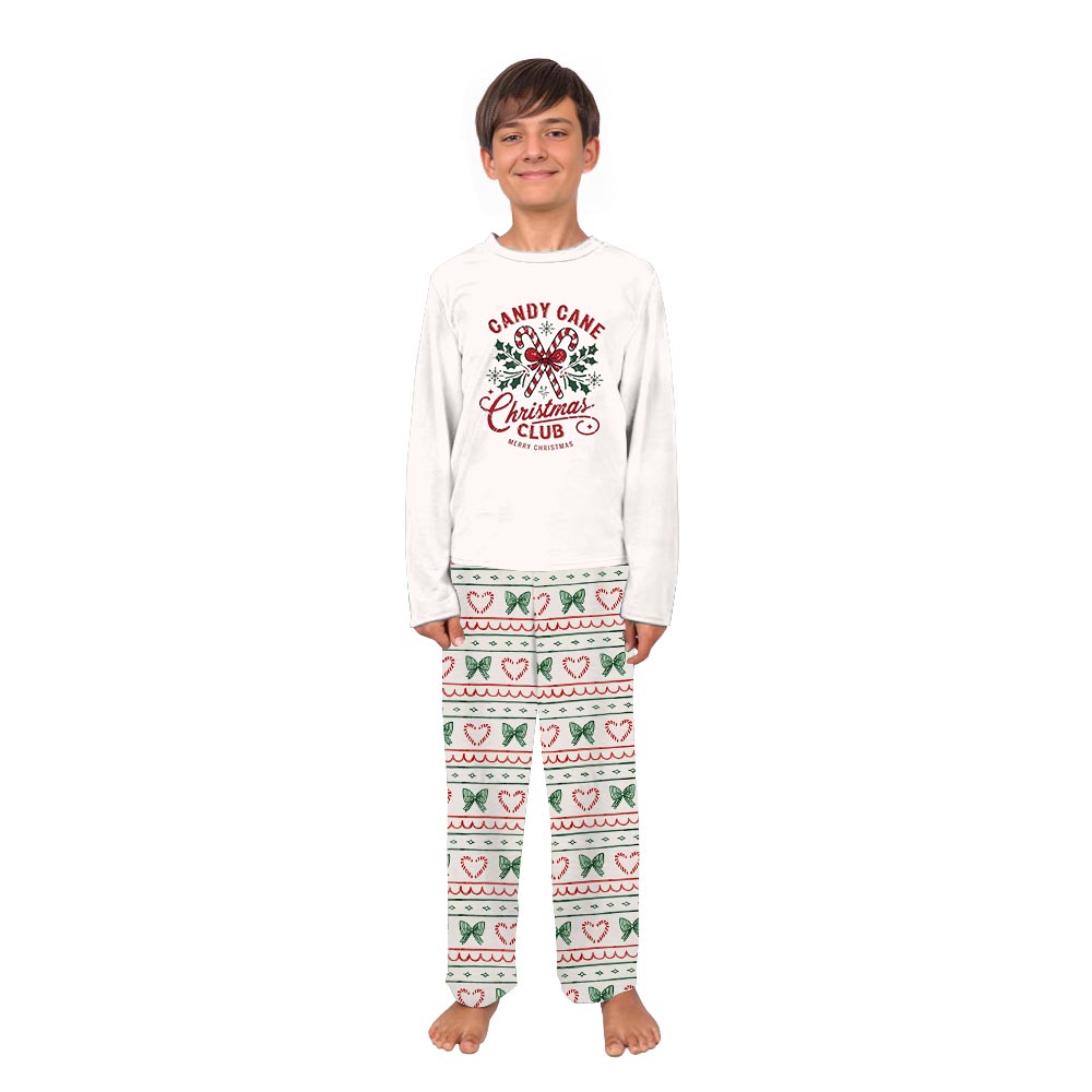 Cream Candy Cane Christmas Club Matching Family Pajama Sets