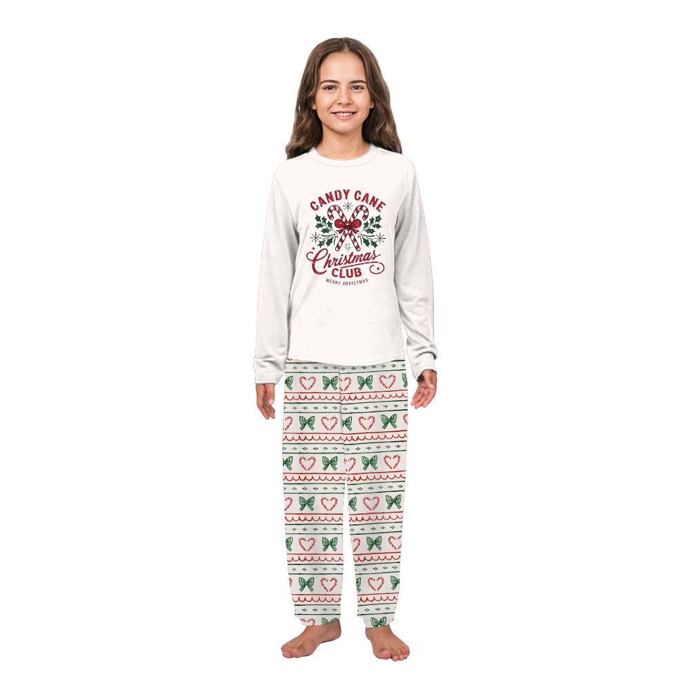 Cream Candy Cane Christmas Club Matching Family Pajama Sets