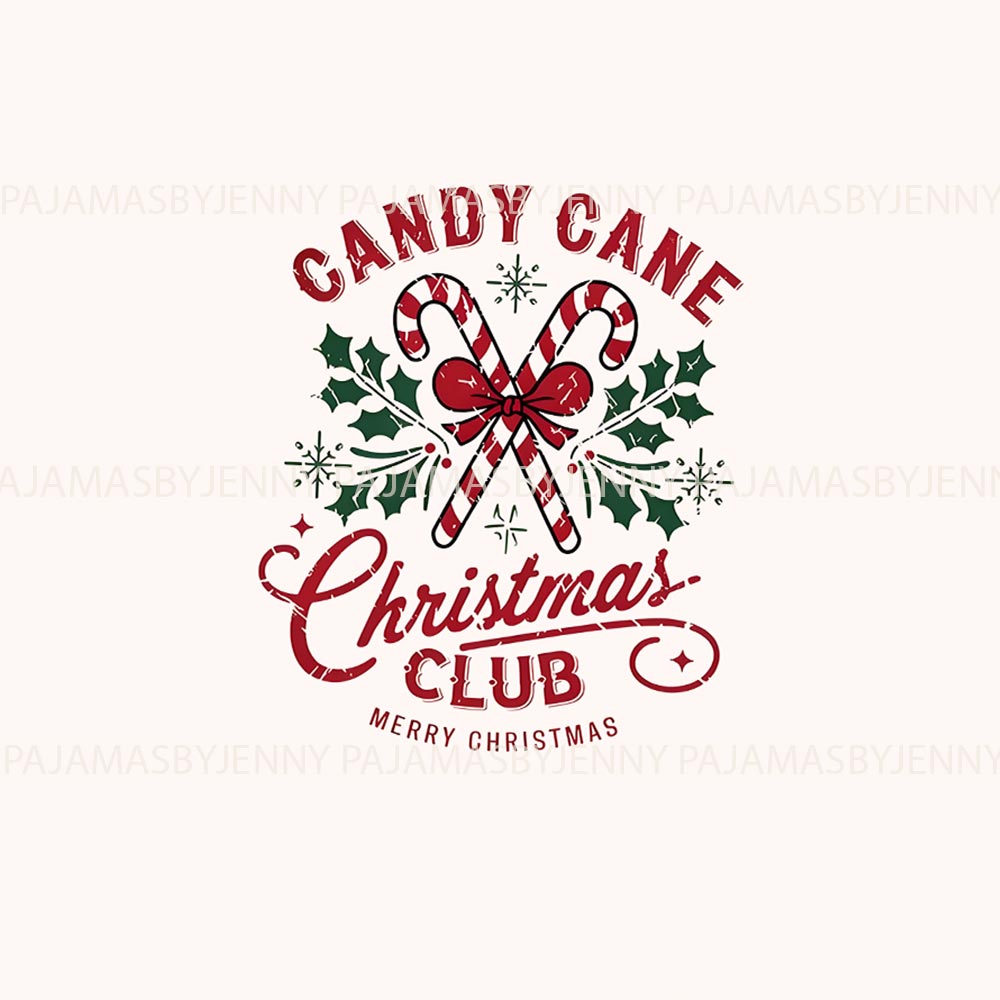 Cream Candy Cane Christmas Club Matching Family Pajama Sets