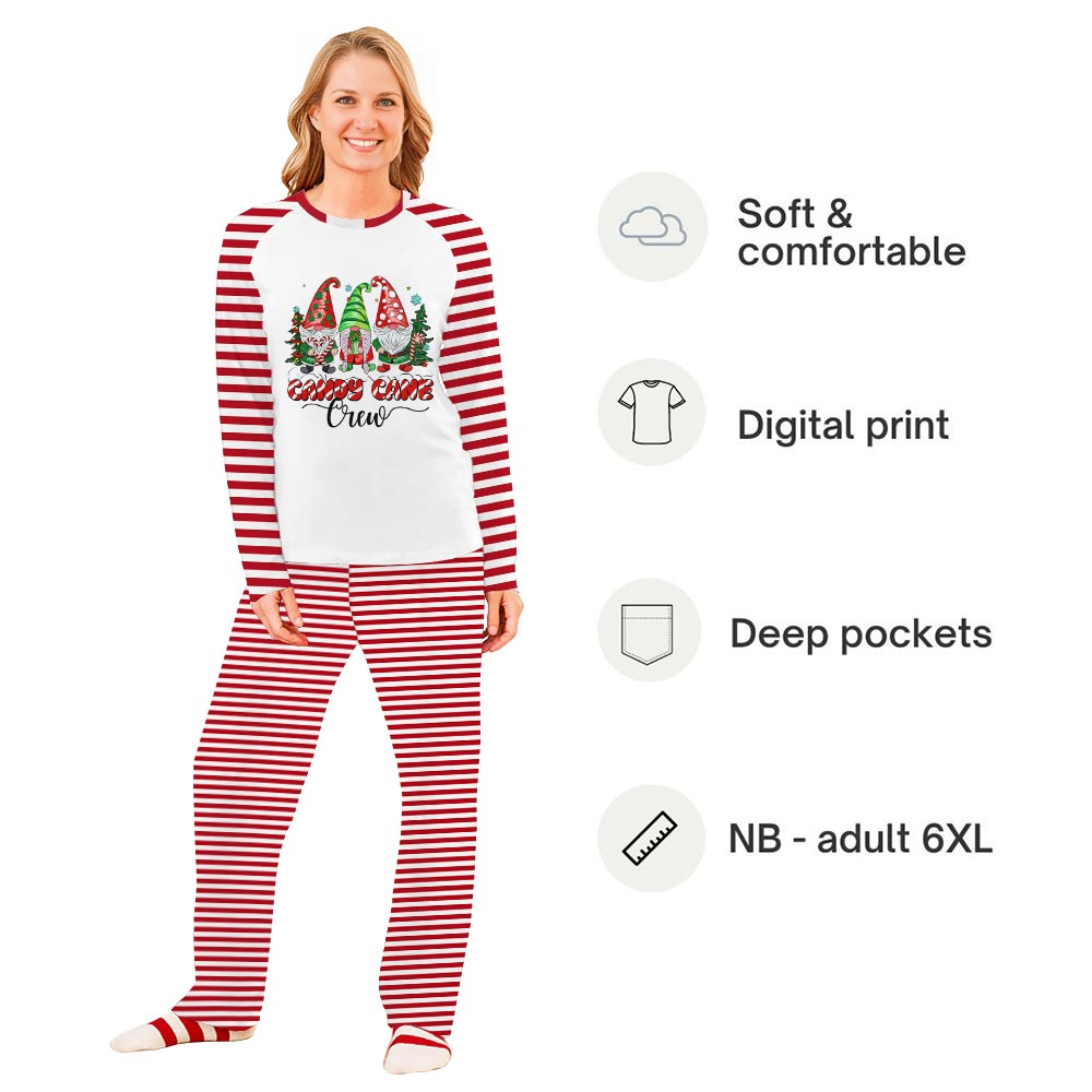 Gnomes with Candy Cane Crew Pajama Set Christmas Family Gnomes with Candy Cane Crew Pajama Set Christmas Family