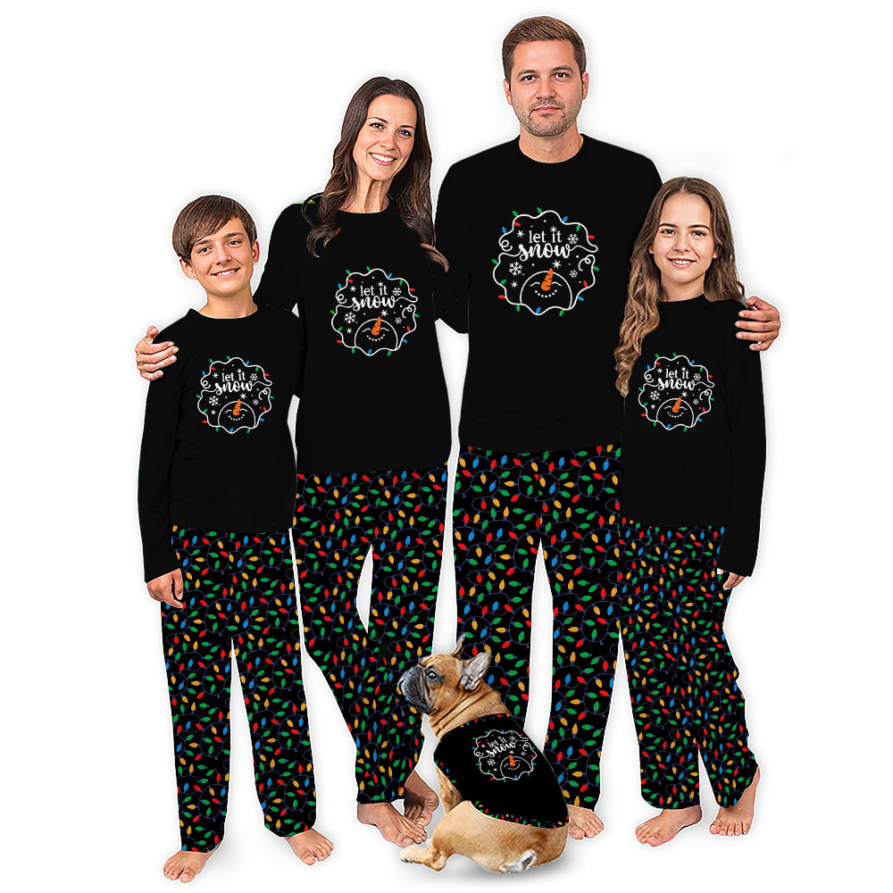 Cute Let It Snow With Christmas Light Matching Family Pajamas Cute Let It Snow With Christmas Light Matching Family Pajamas