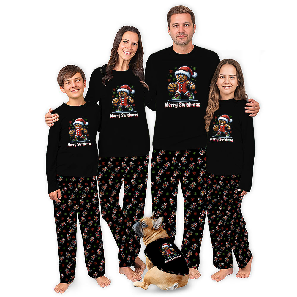 Gingerbread Basketball Player Merry Christmas Pajamas With Dog Gingerbread Basketball Player Merry Christmas Pajamas With Dog