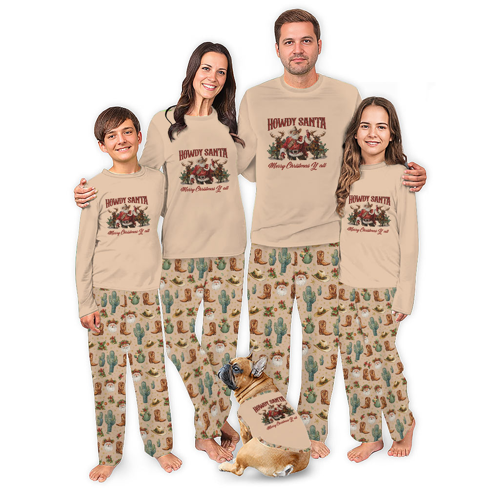 Howdy Santa Merry Christmas Matching Family Pajamas With Dog Howdy Santa Merry Christmas Matching Family Pajamas With Dog