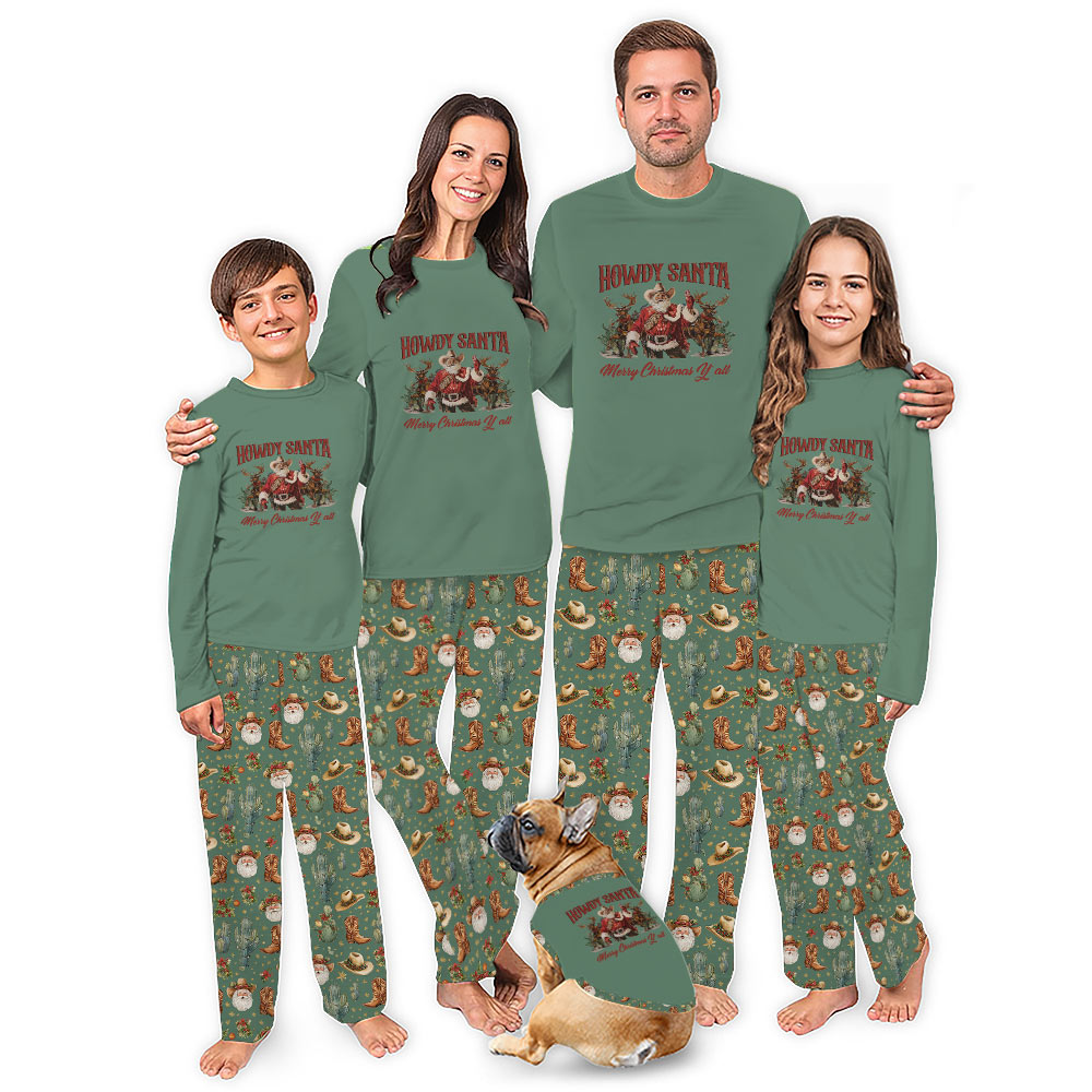 Howdy Santa Merry Christmas Matching Family Pajamas With Dog Howdy Santa Merry Christmas Matching Family Pajamas With Dog