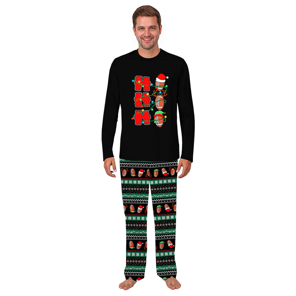 Football Ho Ho Ho Ugly Christmas Pajamas Matching Family Sleepwear Football Ho Ho Ho Ugly Christmas Pajamas Matching Family Sleepwear