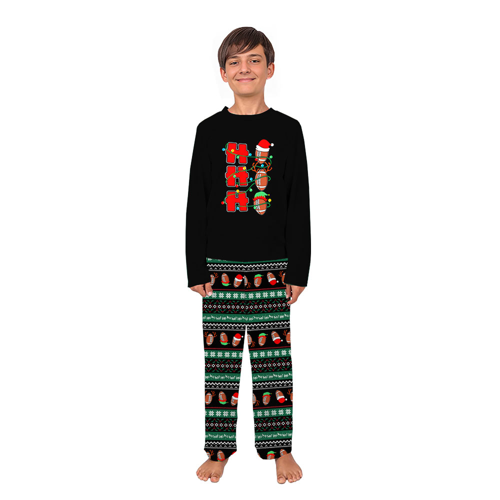 Football Ho Ho Ho Ugly Christmas Pajamas Matching Family Sleepwear Football Ho Ho Ho Ugly Christmas Pajamas Matching Family Sleepwear