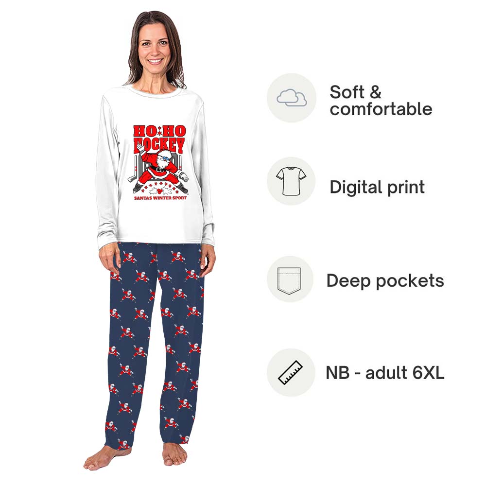 Hockey Santa Family Christmas Pajamas With Plus Sizes