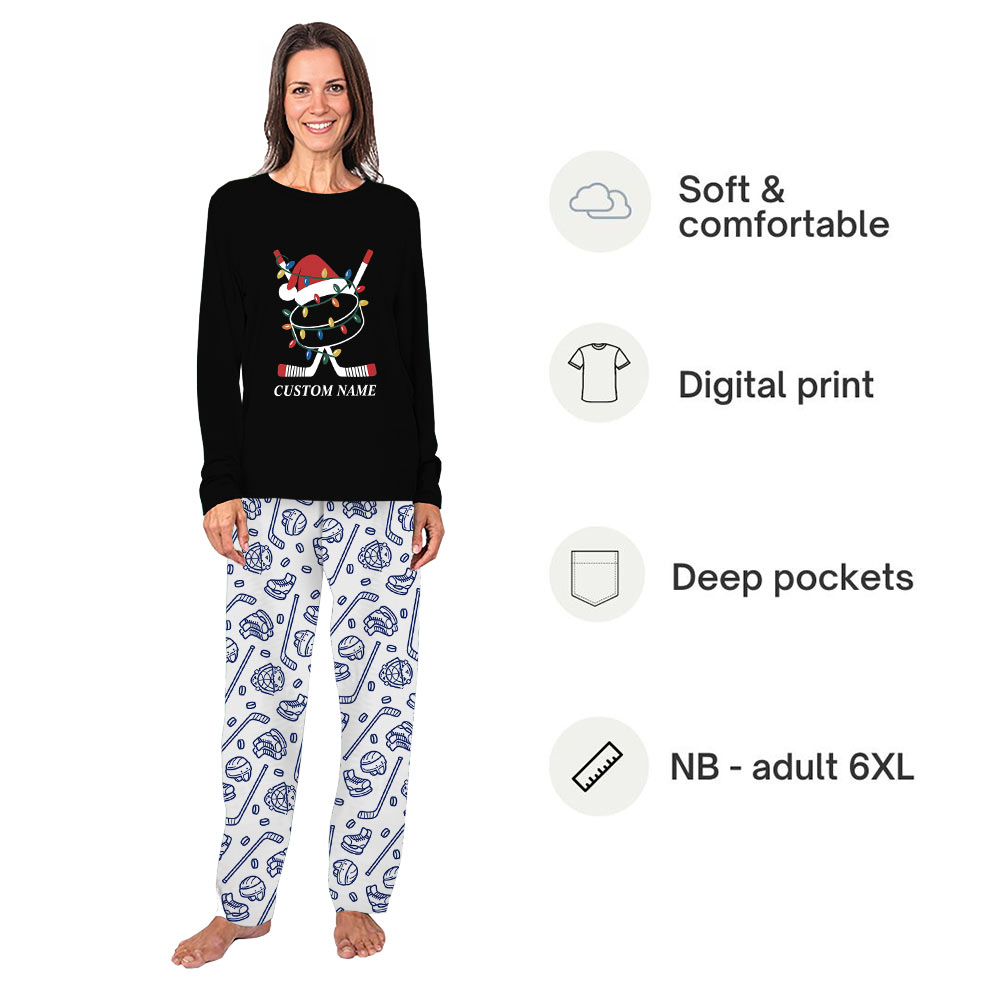 Name Personalized Hockey Christmas Pajamas Matching Family Sleepwear Name Personalized Hockey Christmas Pajamas Matching Family Sleepwear