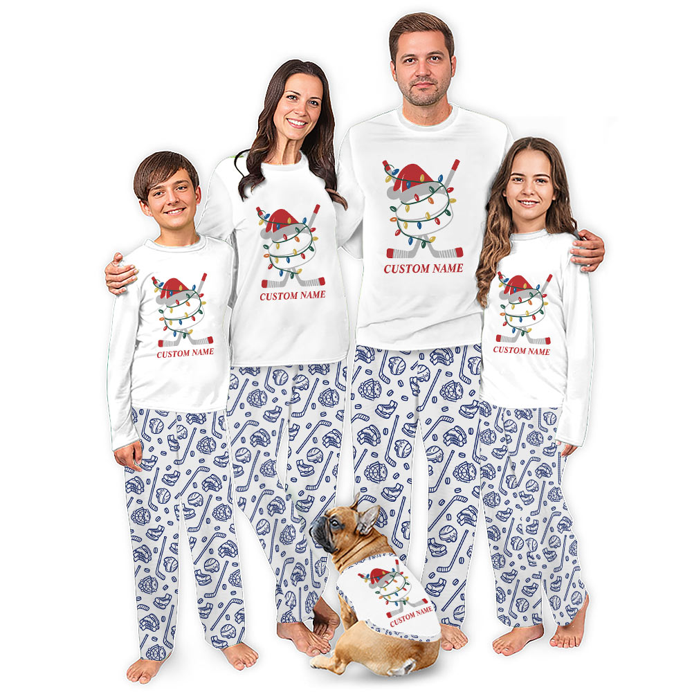 Name Personalized Hockey Christmas Pajamas Matching Family Sleepwear Name Personalized Hockey Christmas Pajamas Matching Family Sleepwear