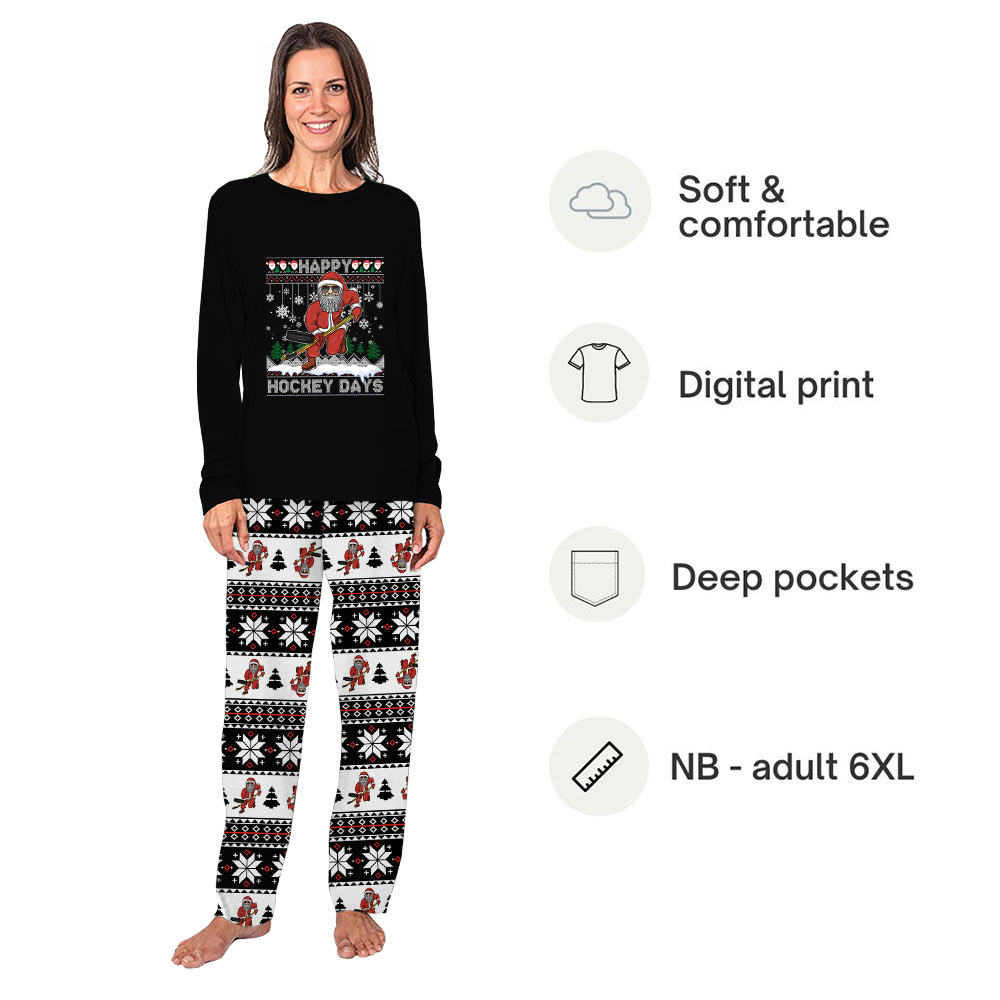 Santa Playing Hockey Ugly Christmas Pajamas Matching With Dog