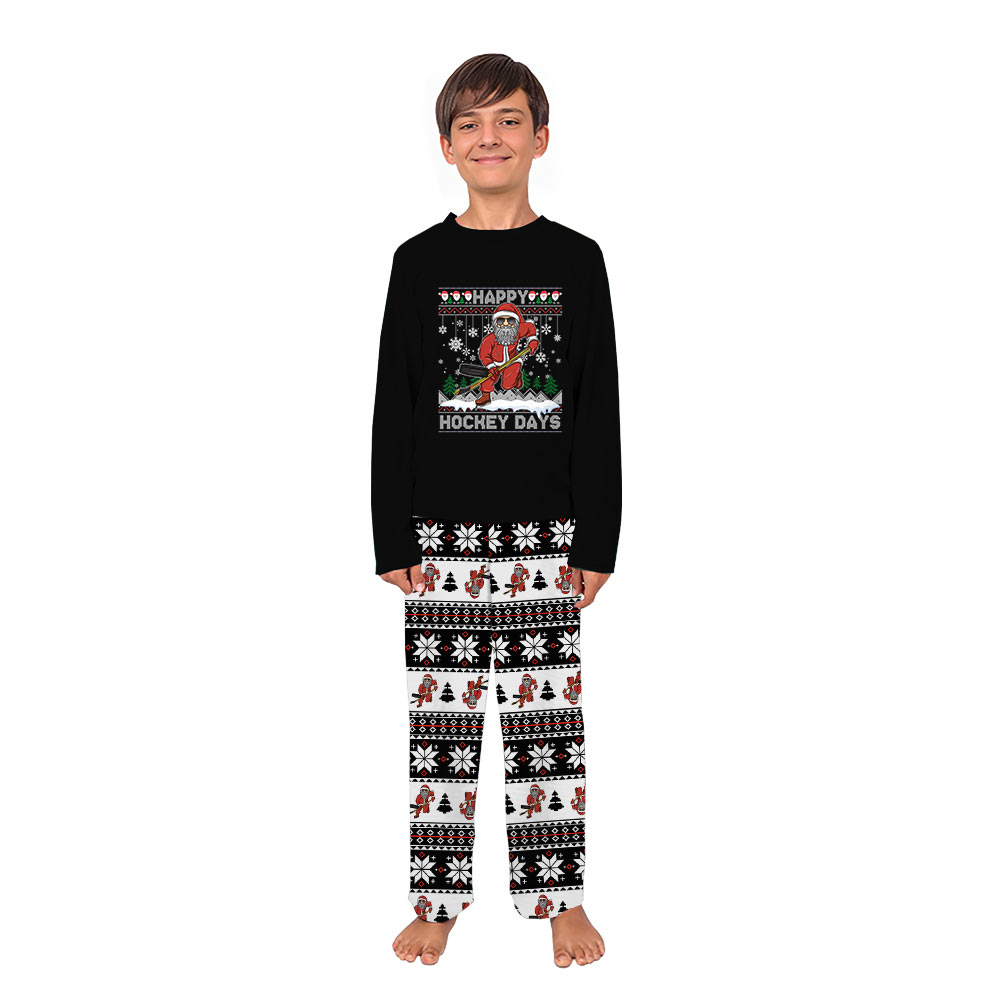 Santa Playing Hockey Ugly Christmas Pajamas Matching With Dog