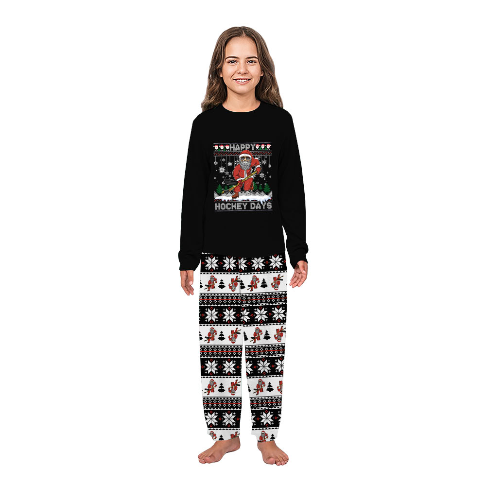 Santa Playing Hockey Ugly Christmas Pajamas Matching With Dog