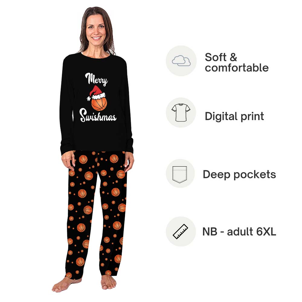 Basketball Christmas Pajamas Saying Merry Swishmas All Sizes