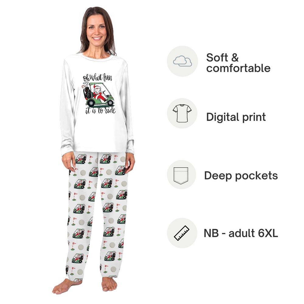 Oh What Fun Is To Ride Santa Golf Family Matching Pyjama Sets Oh What Fun Is To Ride Santa Golf Family Matching Pyjama Sets