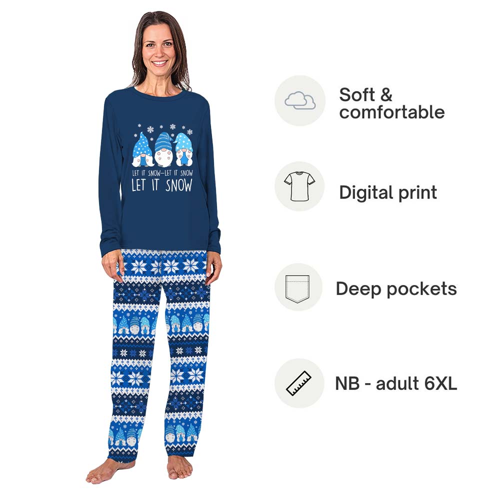 Ugly Blue Gnome Christmas Pajamas Saying Let It Snow Ugly Blue Gnome Christmas Pajamas Saying Let It Snow