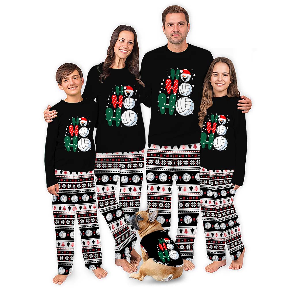 Volleyball Snowman Matching Family Christmas Pajamas Saying Ho Ho Ho
