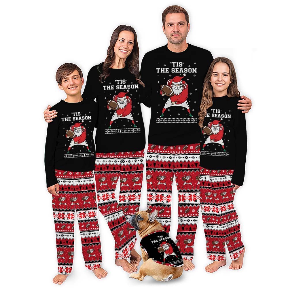 Ugly Matching Family Football Pajamas With Christmas Santa