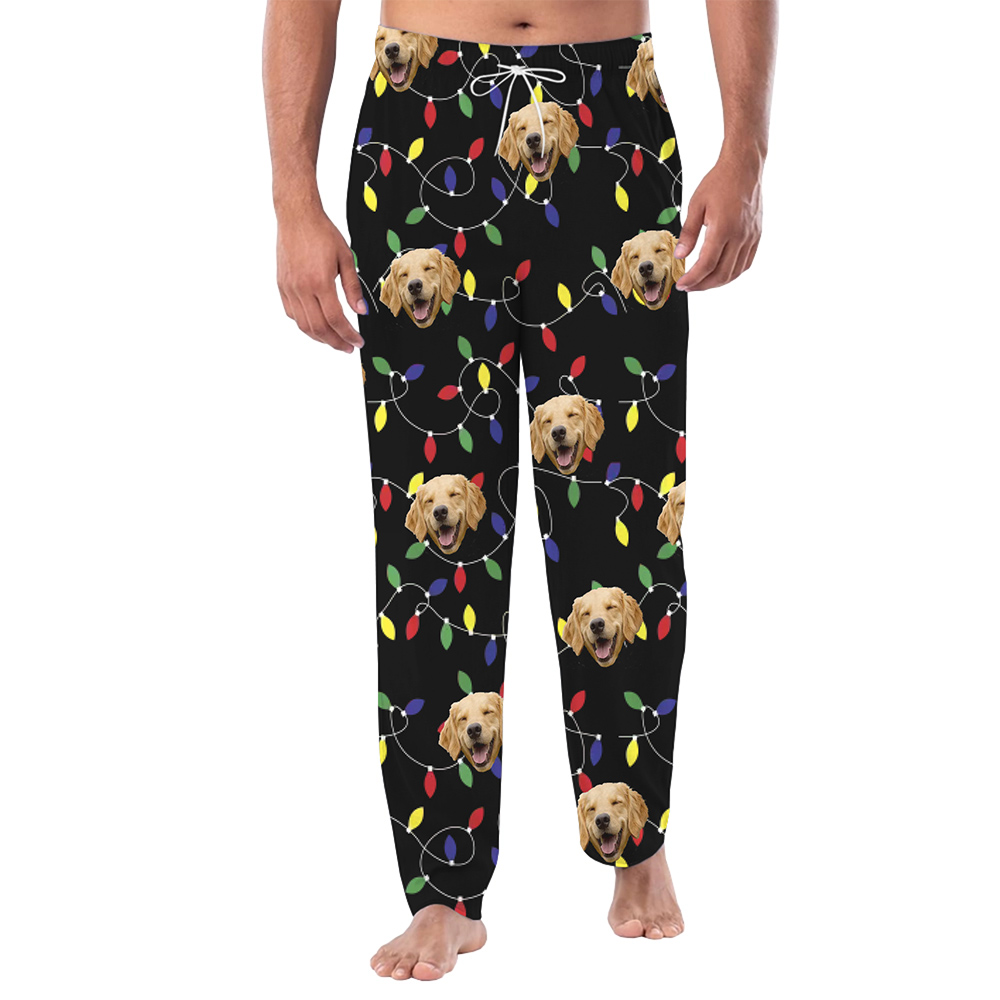 Custom Face and Pets Christmas Lights Pajama Pants via Live Preview Custom Face and Pets Christmas Lights Pajama Pants via Live Preview