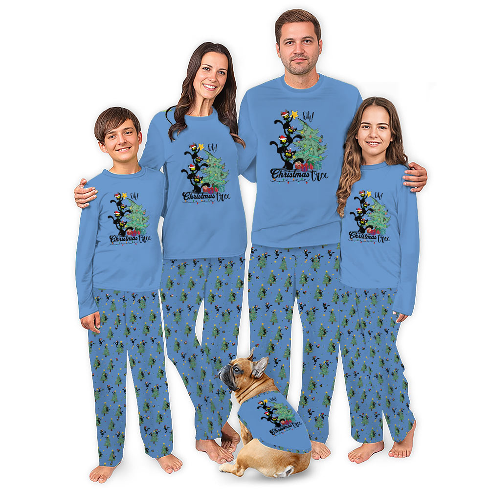 Funny Black Cat Christmas Tree Matching Family Pajama Sets Funny Black Cat Christmas Tree Matching Family Pajama Sets