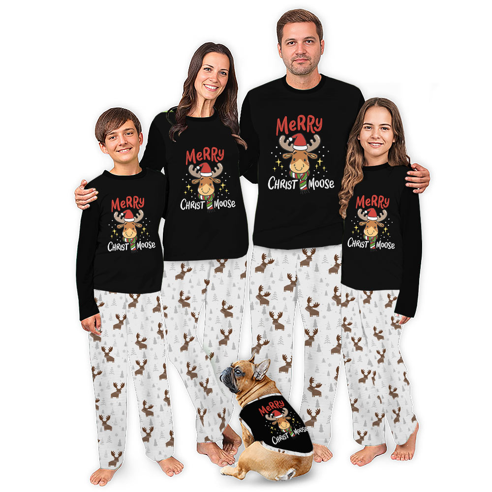 Cute Moose Merry Christmas Pajamas Matching Family Sleepwear Cute Moose Merry Christmas Pajamas Matching Family Sleepwear