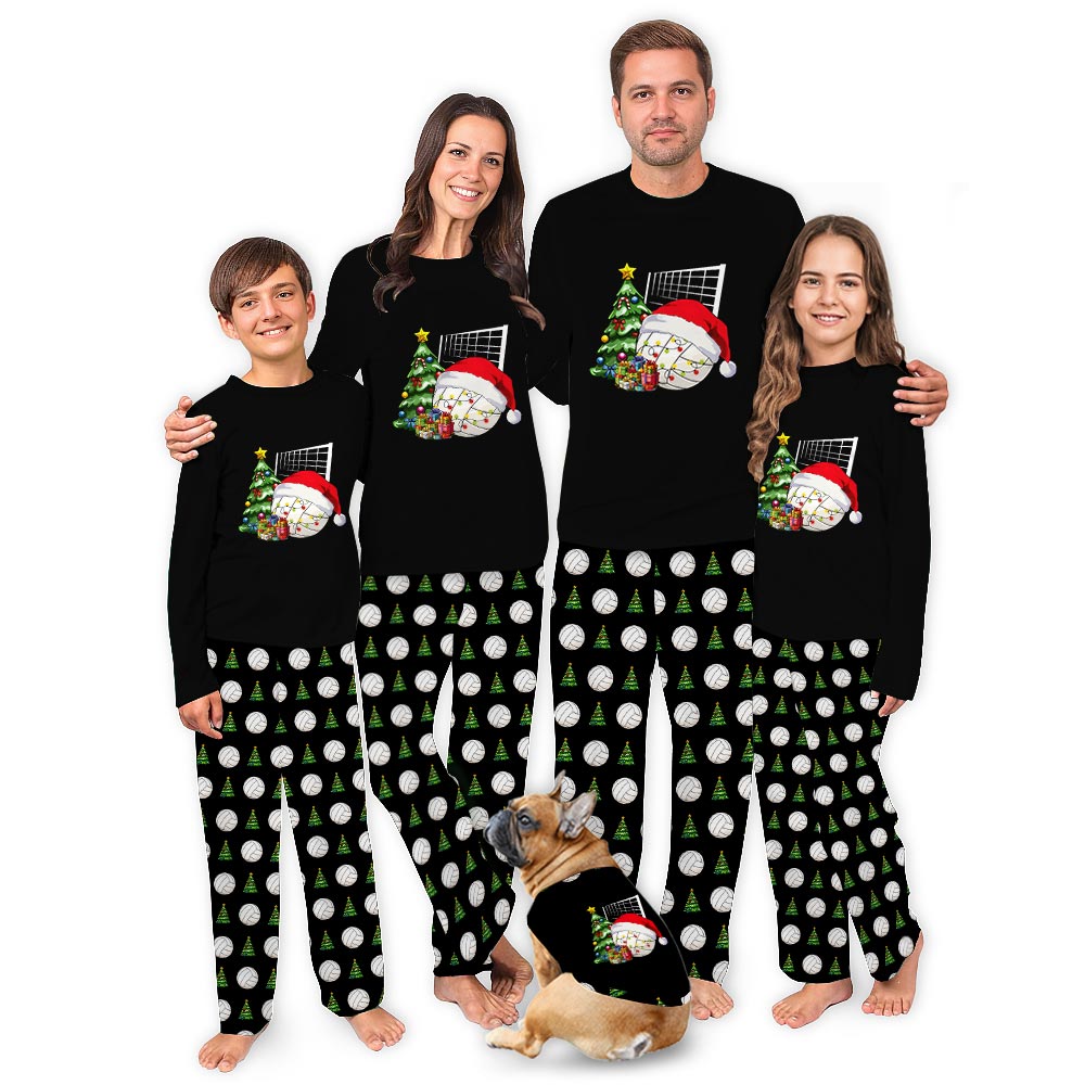 Christmas Volleyball wearing Santa Hat Pajamas For Dogs And Family