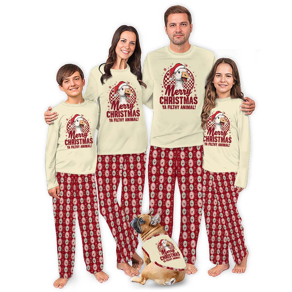 Goose Matching Family Pjs Saying Merry Christmas Ya Filthy Animal