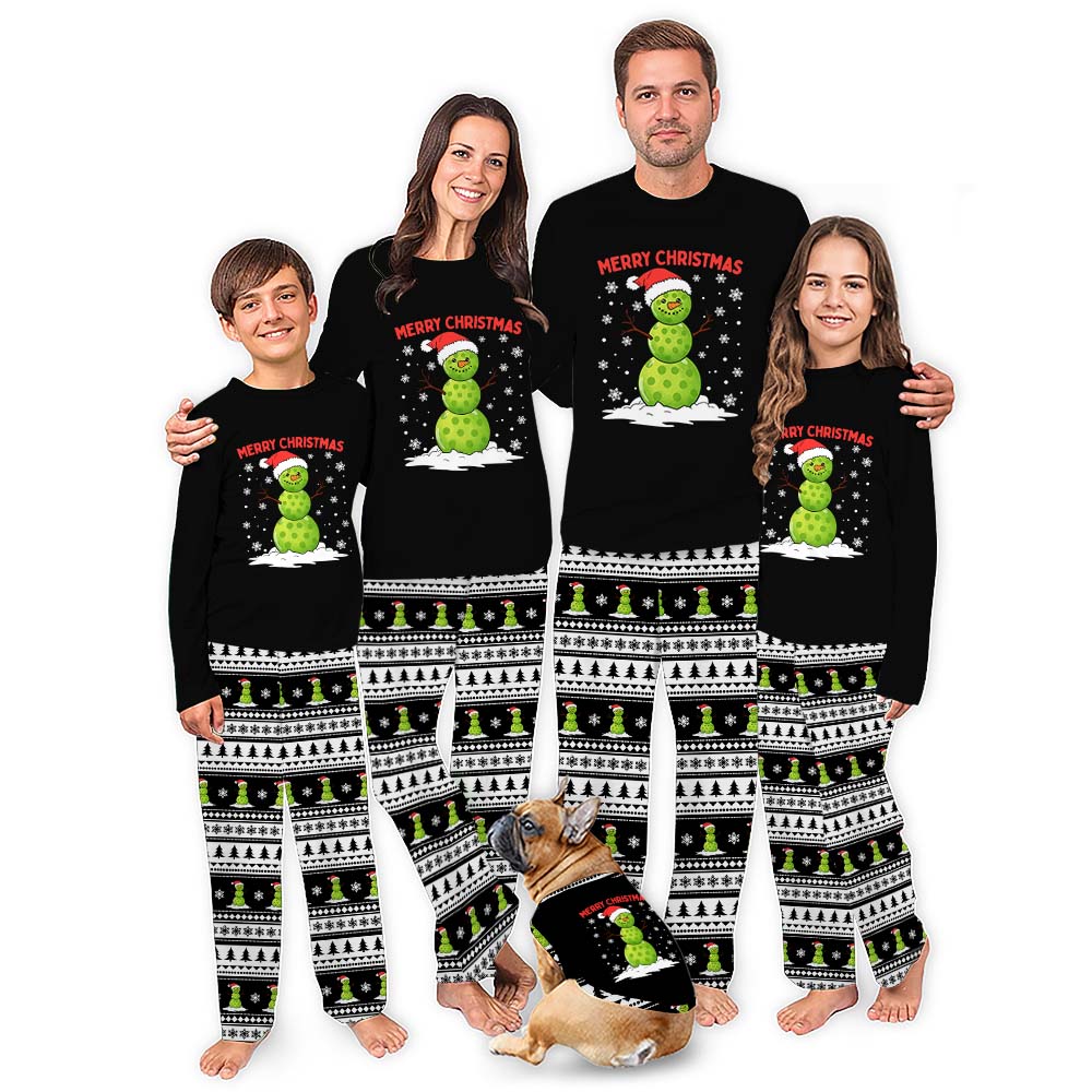 Pickleball Snowman Tacky Christmas Pajamas With Dog Pickleball Snowman Tacky Christmas Pajamas With Dog