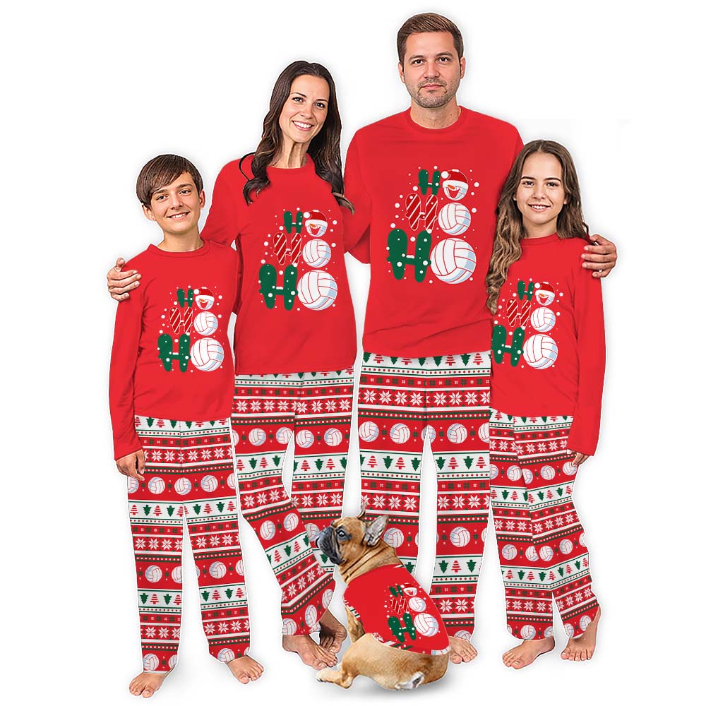 Volleyball Snowman Matching Family Christmas Pajamas Saying Ho Ho Ho