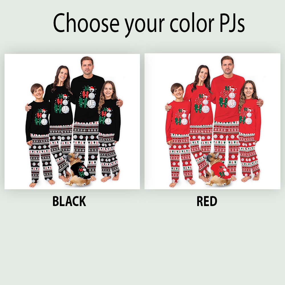 Volleyball Snowman Matching Family Christmas Pajamas Saying Ho Ho Ho
