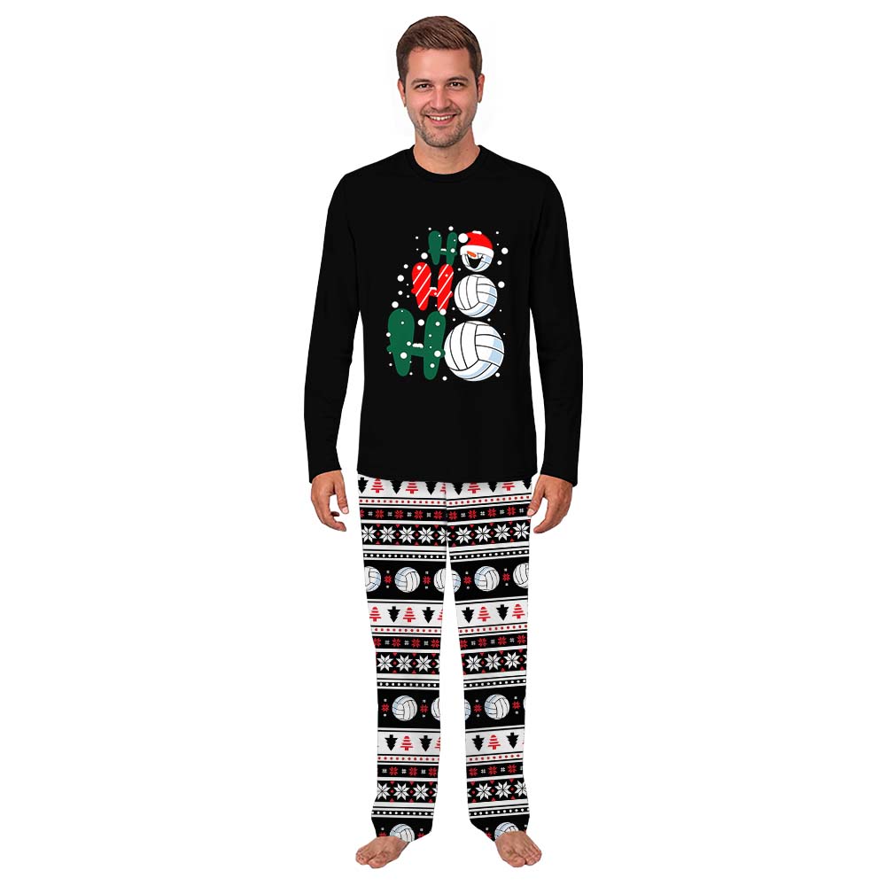 Volleyball Snowman Matching Family Christmas Pajamas Saying Ho Ho Ho
