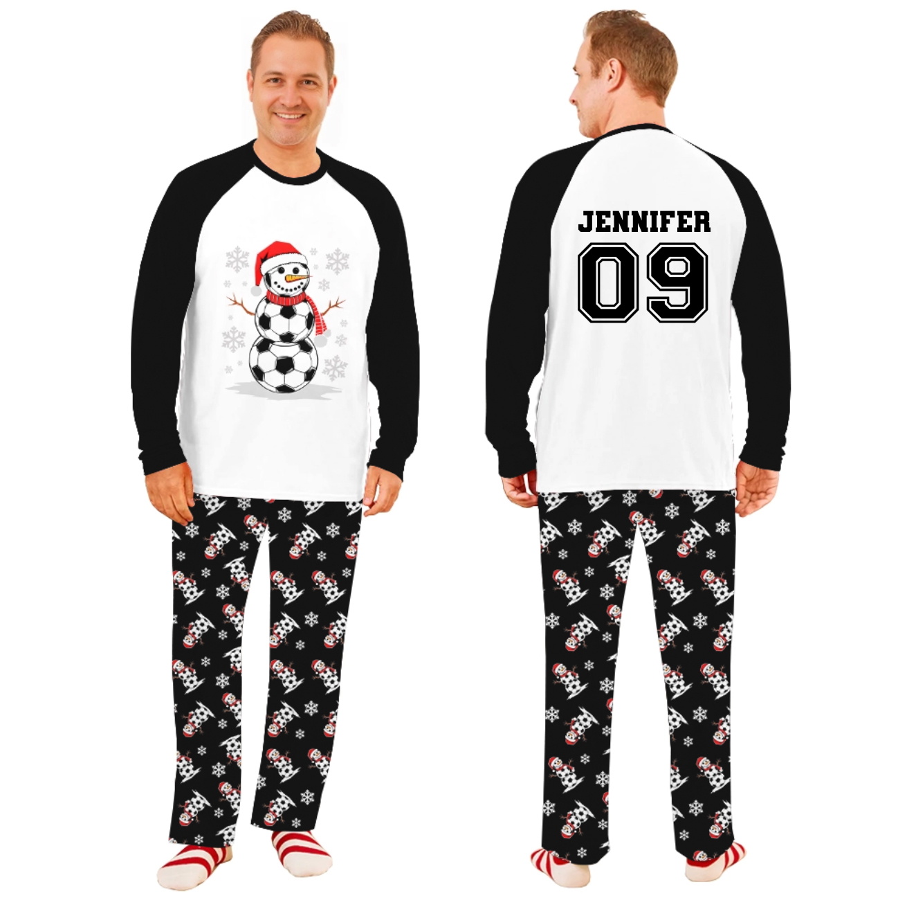 Personalized Soccer Snowman Christmas Pajamas With Name and Number Personalized Soccer Snowman Christmas Pajamas With Name and Number