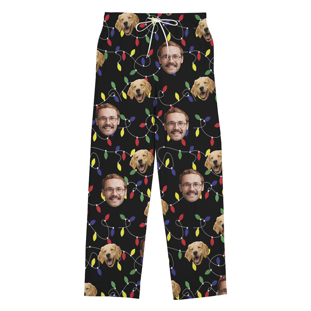 Custom Face and Pets Christmas Lights Pajama Pants via Live Preview Custom Face and Pets Christmas Lights Pajama Pants via Live Preview