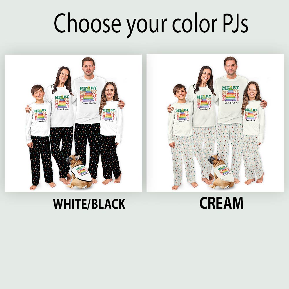 Merry Teacher Christmas Pajamas Matching Family and Dog Merry Teacher Christmas Pajamas Matching Family and Dog